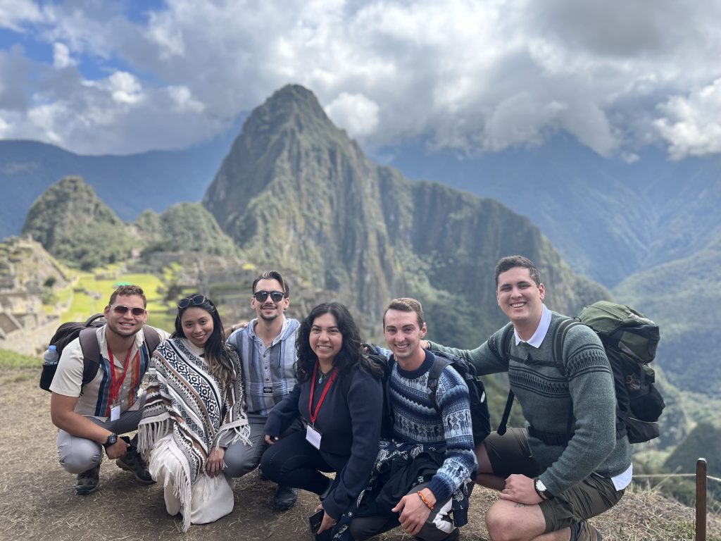 Tourist enjoying Machu Picchu